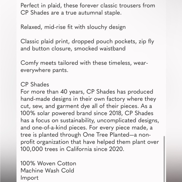 Free People CP Shades Plaid Trousers Millstone Size small NWT - Picture 2 of 12